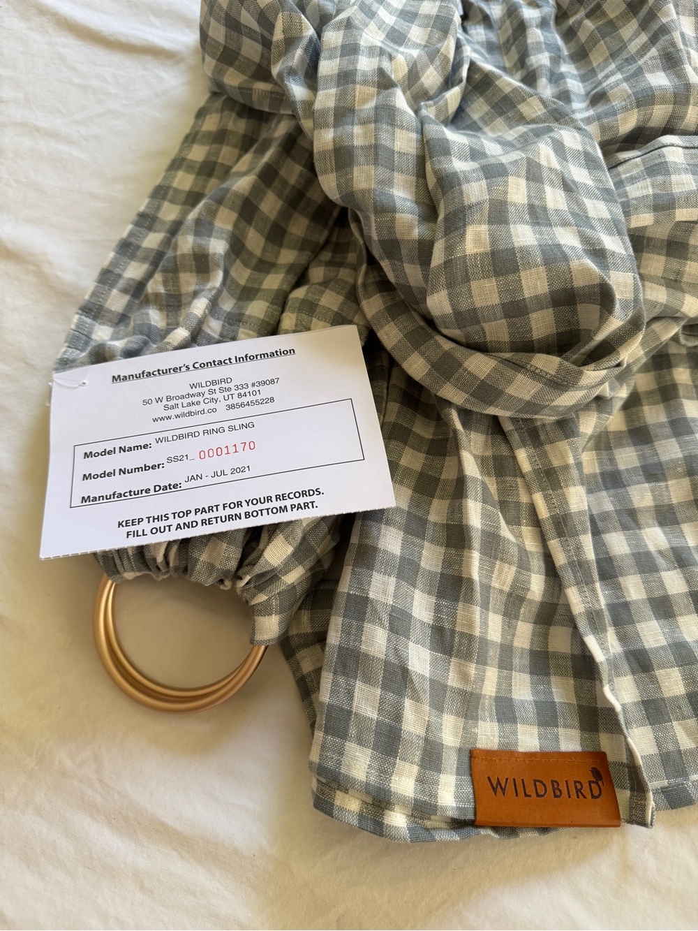 NWT WildBird Gingham Ring Sling with Rose Gold Rings - Picture 2 of 4